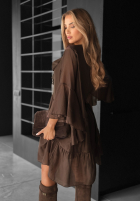 Sukienka z tencelu z falbankami He Forgot czekoladowa