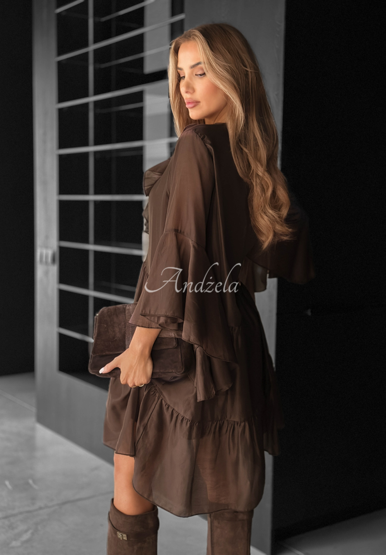 He Forgot chocolate tencel dress with ruffles