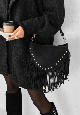 Suede handbag with tassels Hold This Moment black
