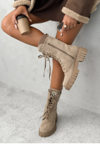 Sznurowane zamszowe botki z kryształkami Miles Of Style beżowe