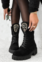 Lace-up suede boots with rhinestones Miles Of Style black