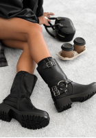 Skórzane botki z klamerkami These Cold Days czarne