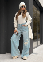 Spodnie jeansowe wide leg z przetarciami You Were Here jasnoniebieskie