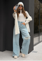 Spodnie jeansowe wide leg z przetarciami You Were Here jasnoniebieskie