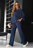 Komplet dresowy bluza i spodnie wide leg Define Your Rules granatowy
