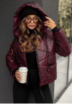 Krótka pikowana kurtka w panterkę Not Impressed burgundowa