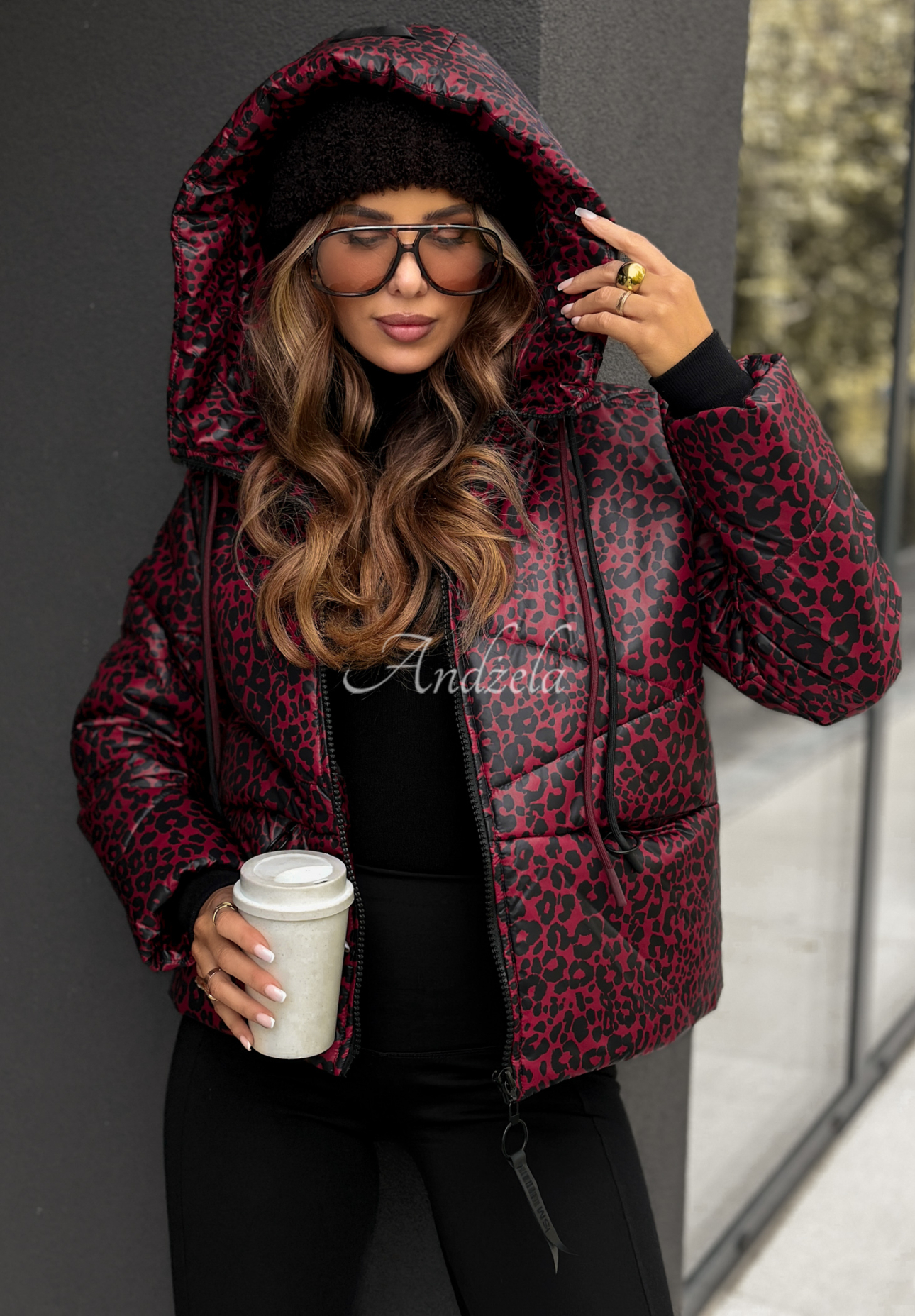 Short quilted jacket in camouflage Not Impressed burgundy