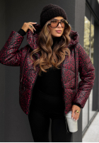 Krótka pikowana kurtka w panterkę Not Impressed burgundowa