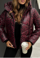 Krótka pikowana kurtka w panterkę Not Impressed burgundowa