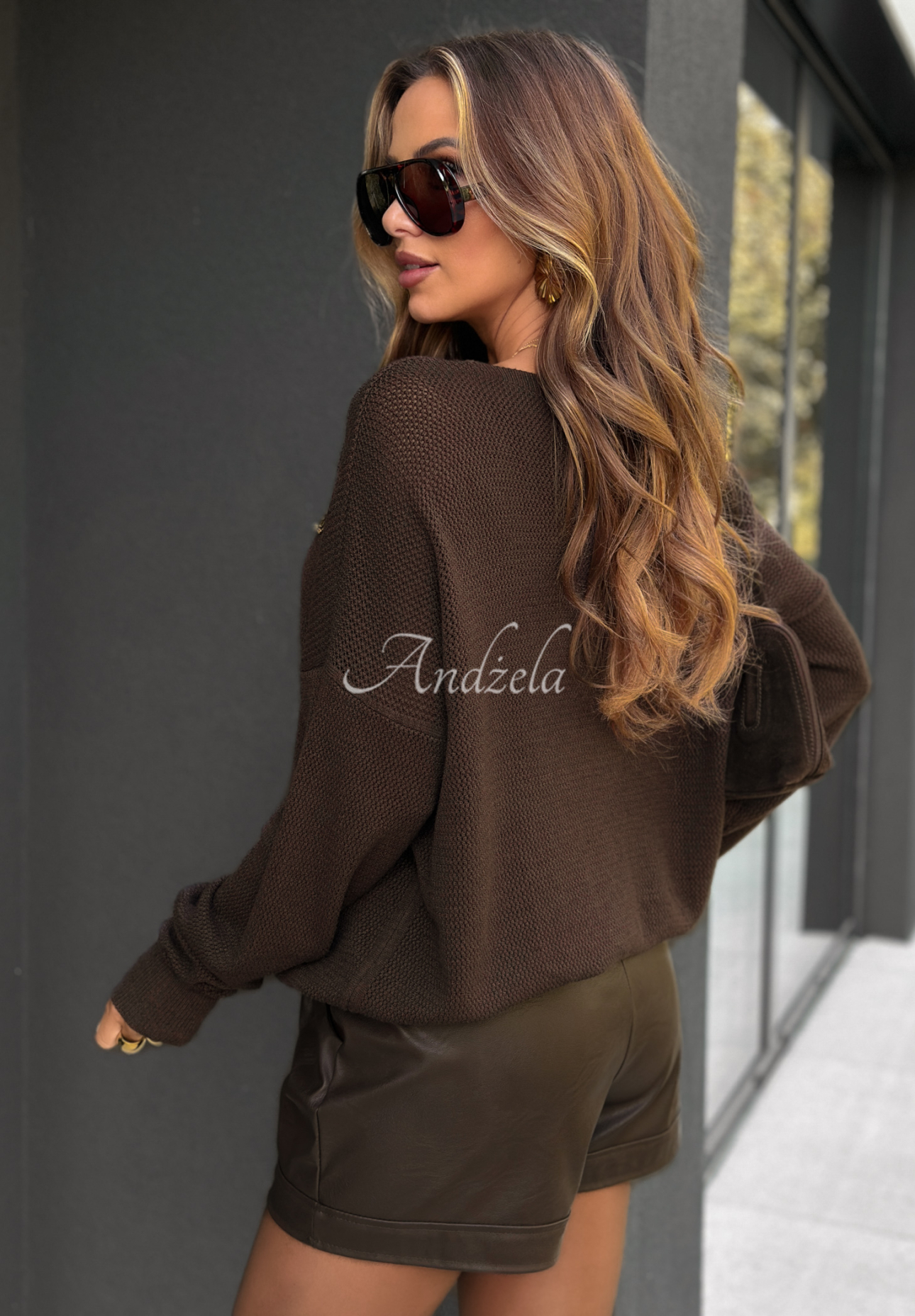 Viscose sweater with lace Delete Pics chocolate
