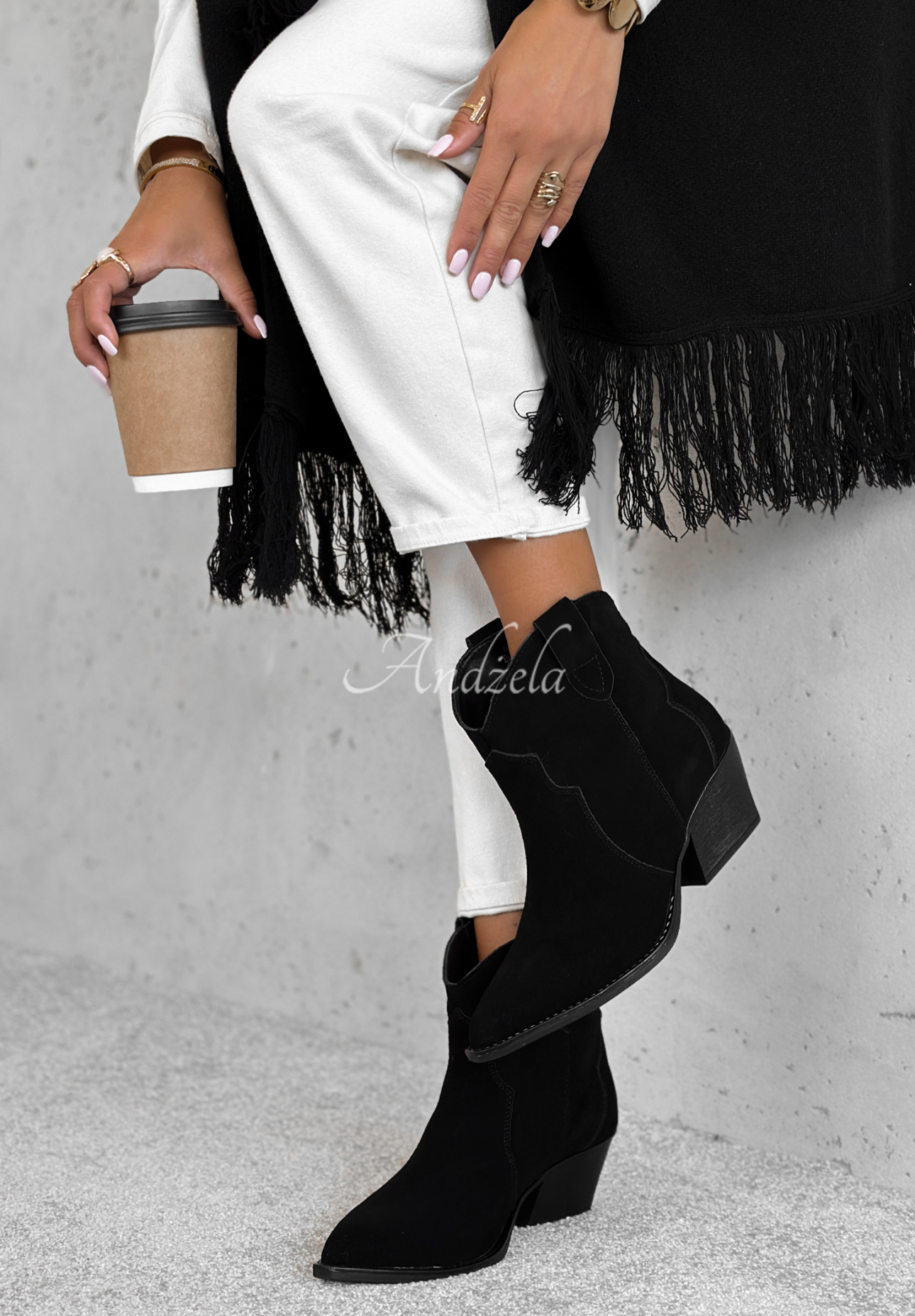 Long Stories black suede cowboy boots