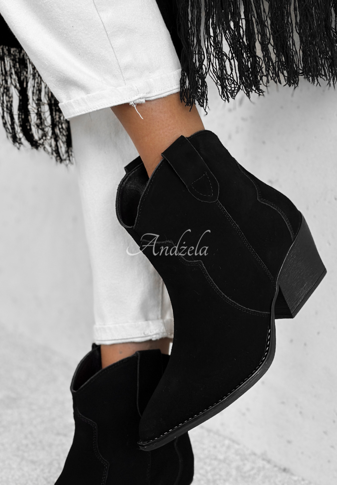 Long Stories black suede cowboy boots