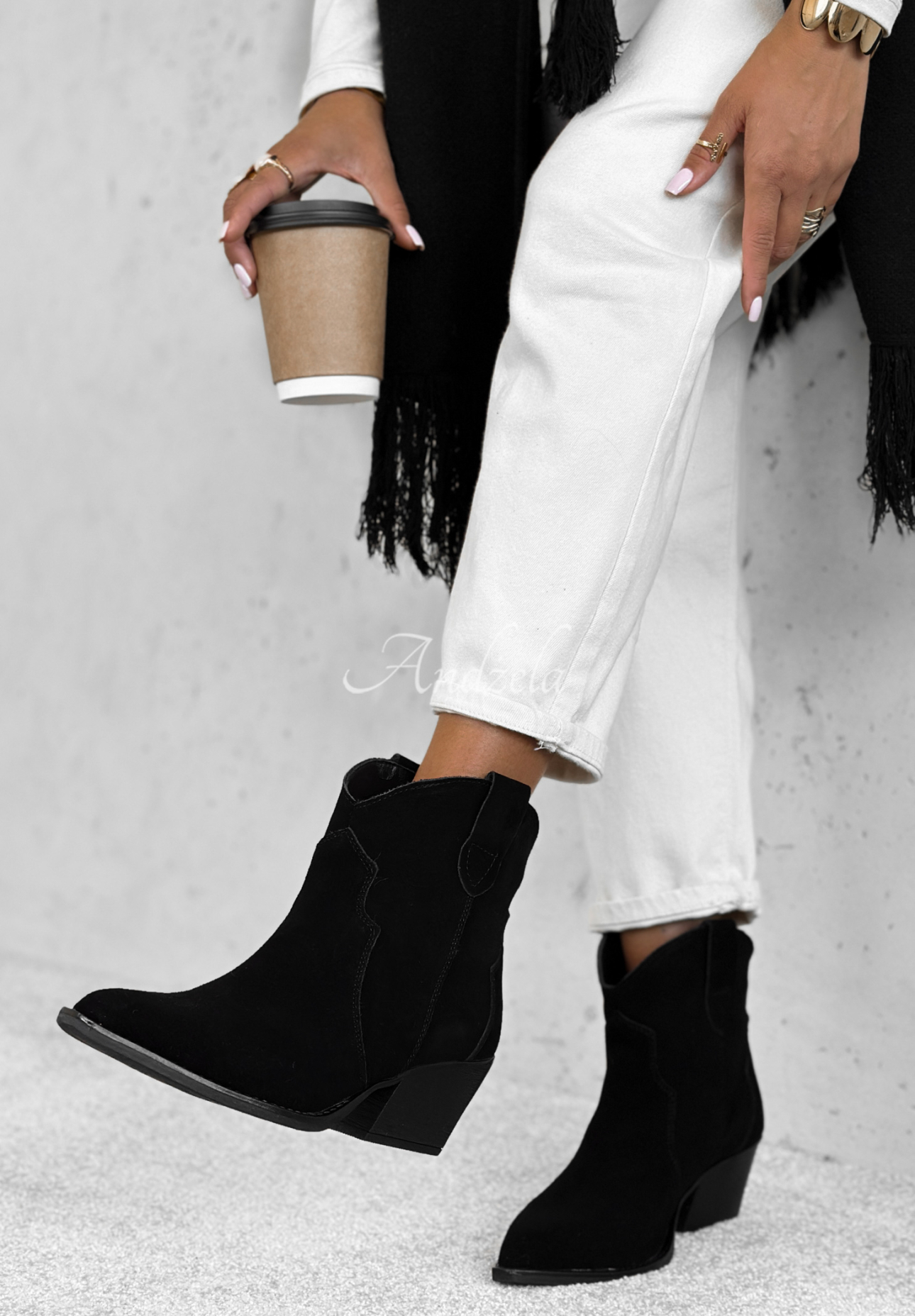 Long Stories black suede cowboy boots