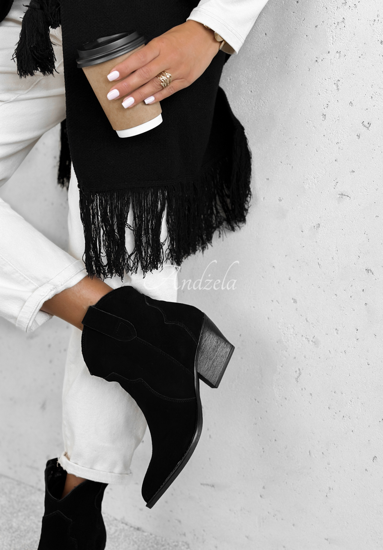 Long Stories black suede cowboy boots