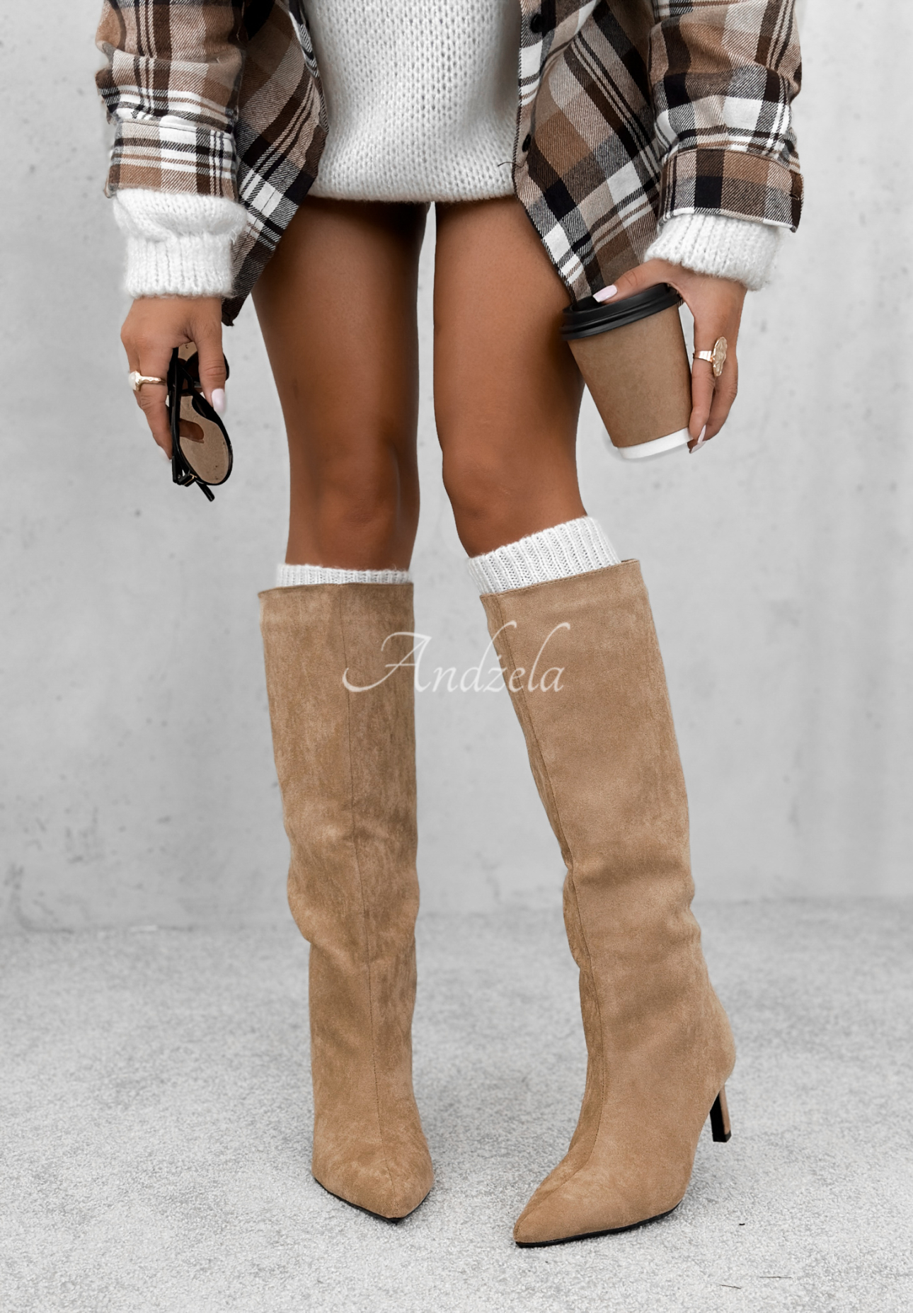 Autumn Divas beige suede stiletto heeled boots