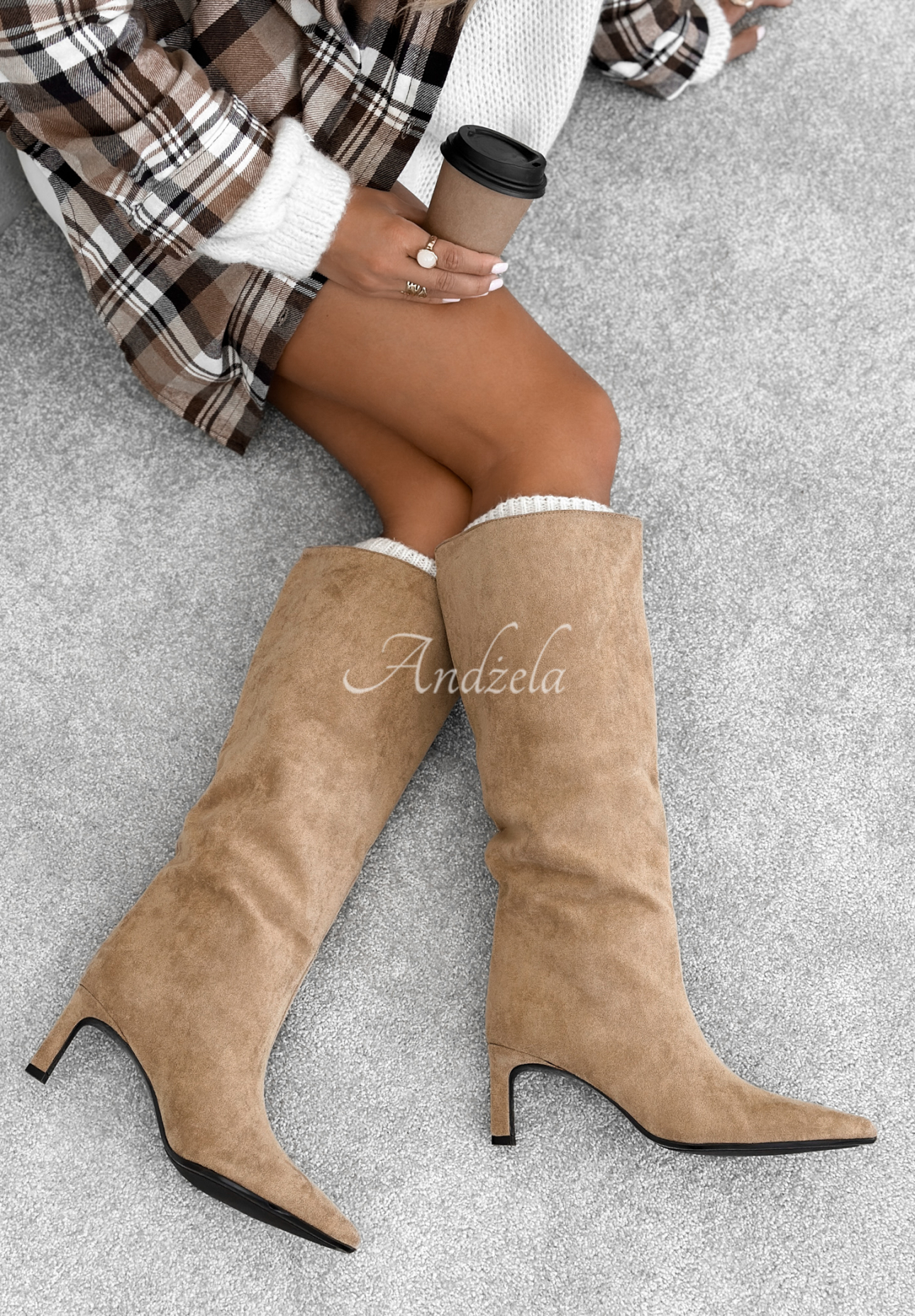 Autumn Divas beige suede stiletto heeled boots