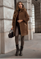 Długi płaszcz alpaka Inspire Me czekoladowy