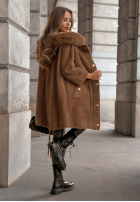 Długi płaszcz alpaka Inspire Me czekoladowy