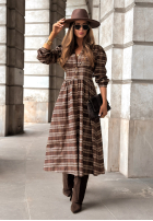 Sukienka w kratę midi Watching The Sunrise czekoladowa