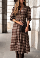 Sukienka w kratę midi Watching The Sunrise czekoladowa