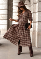 Sukienka w kratę midi Watching The Sunrise czekoladowa