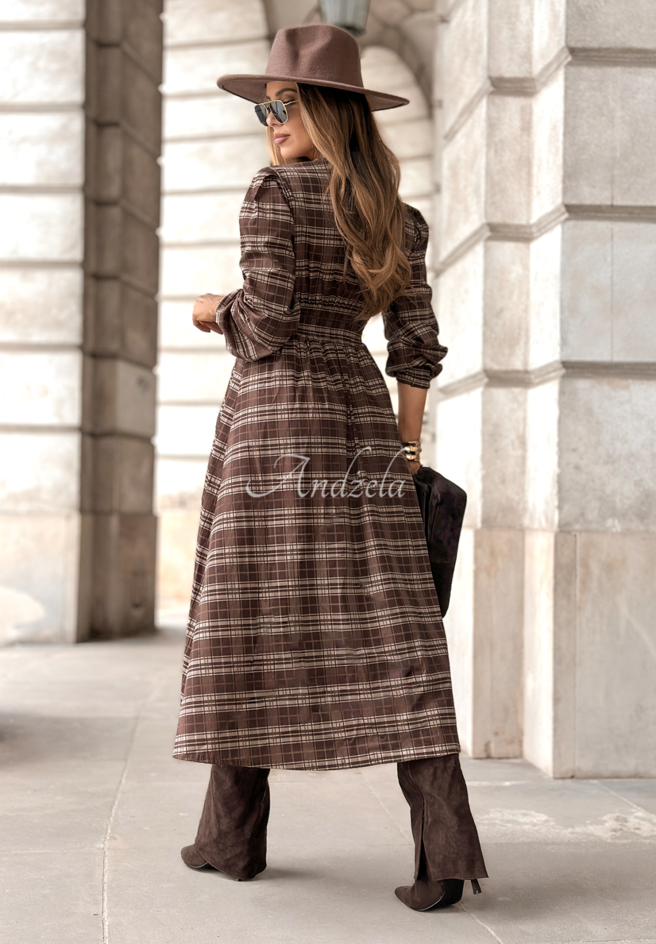 Checked midi dress Watching The Sunrise chocolate