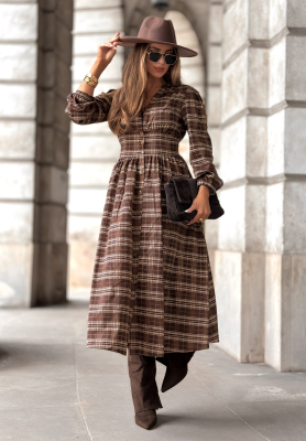 Checked midi dress Watching The Sunrise chocolate