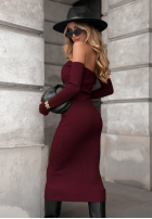 Prążkowana sukienka bodycon off shoulder Mrs Delusion burgundowa