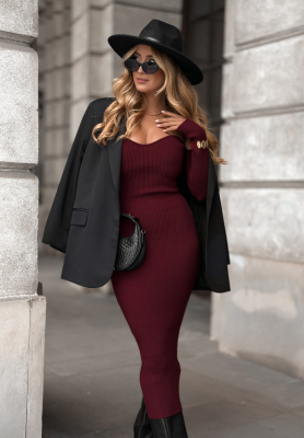 Mrs Delusion burgundy ribbed bodycon dress
