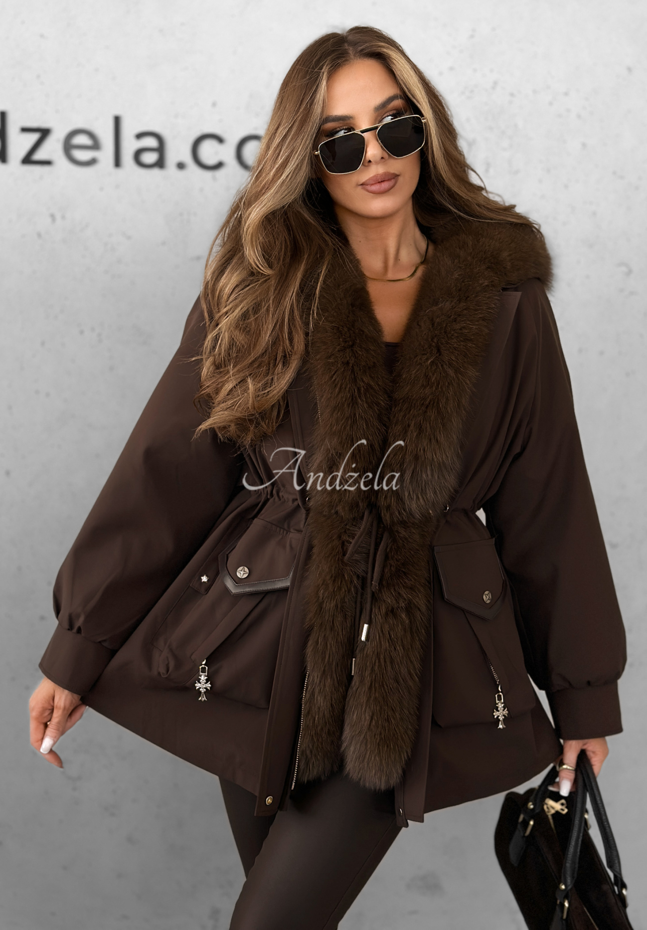 Kurtka parka z futerkiem Already Know czekoladowa