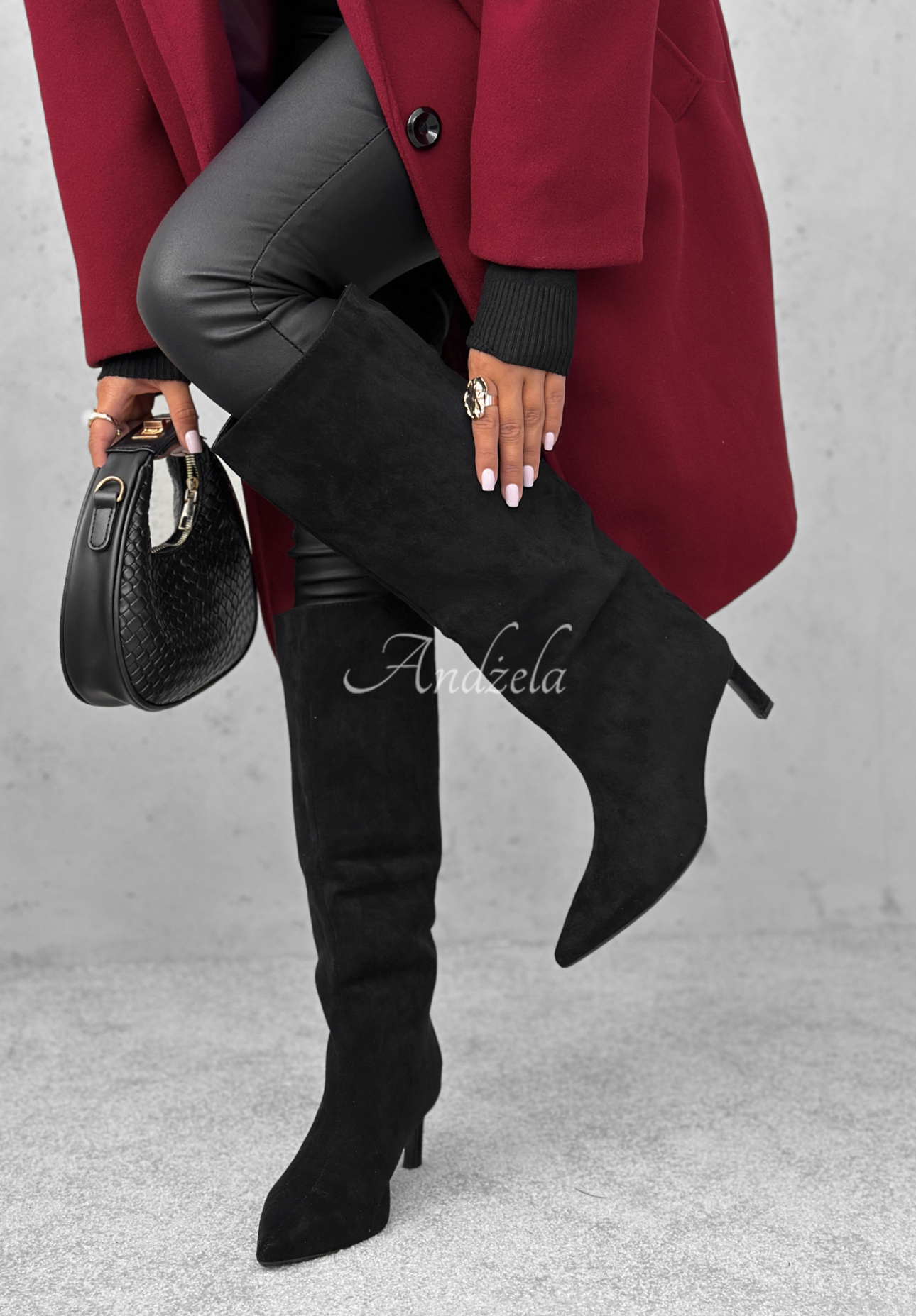 Autumn Divas black suede stiletto heeled boots