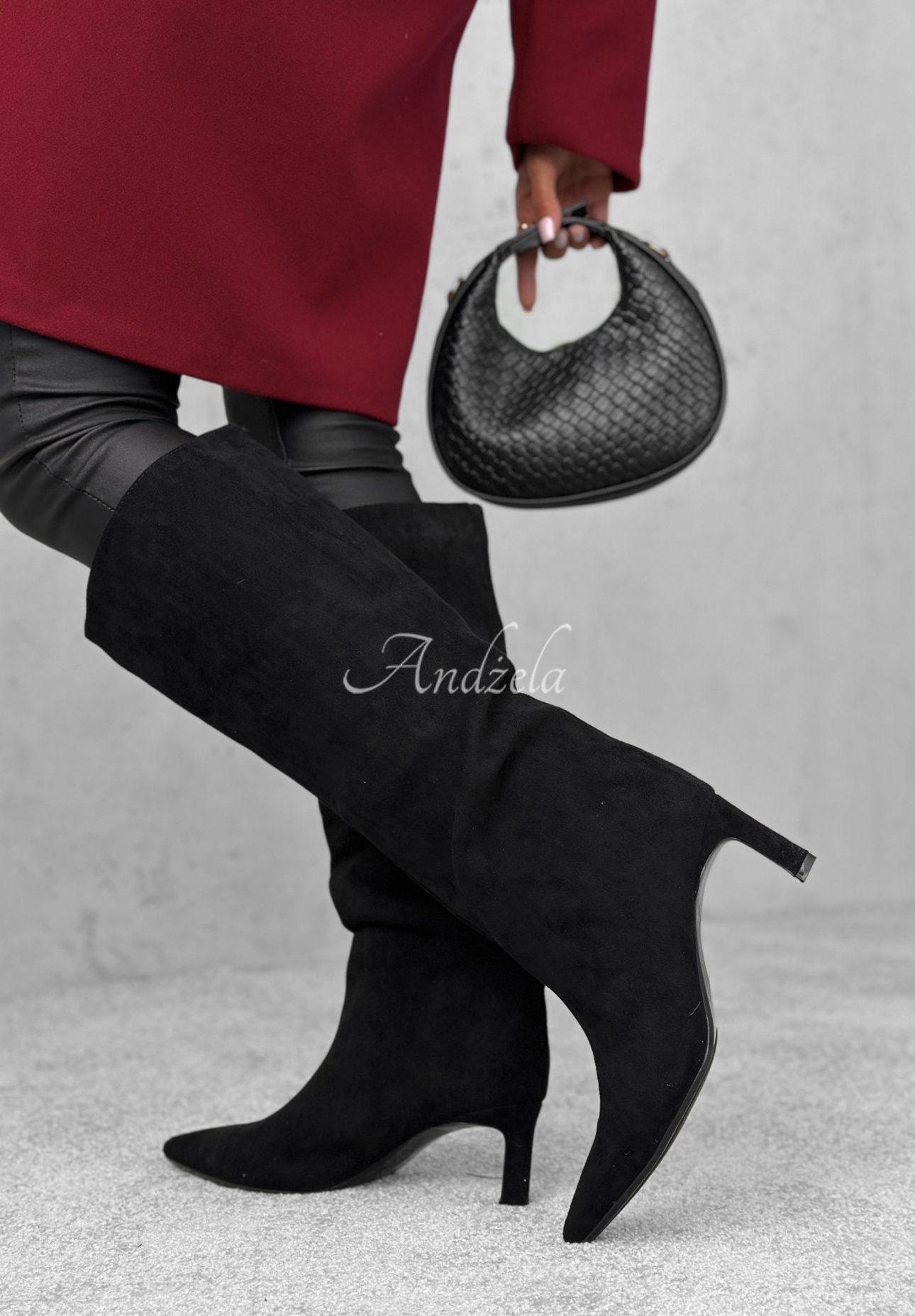 Autumn Divas black suede stiletto heeled boots