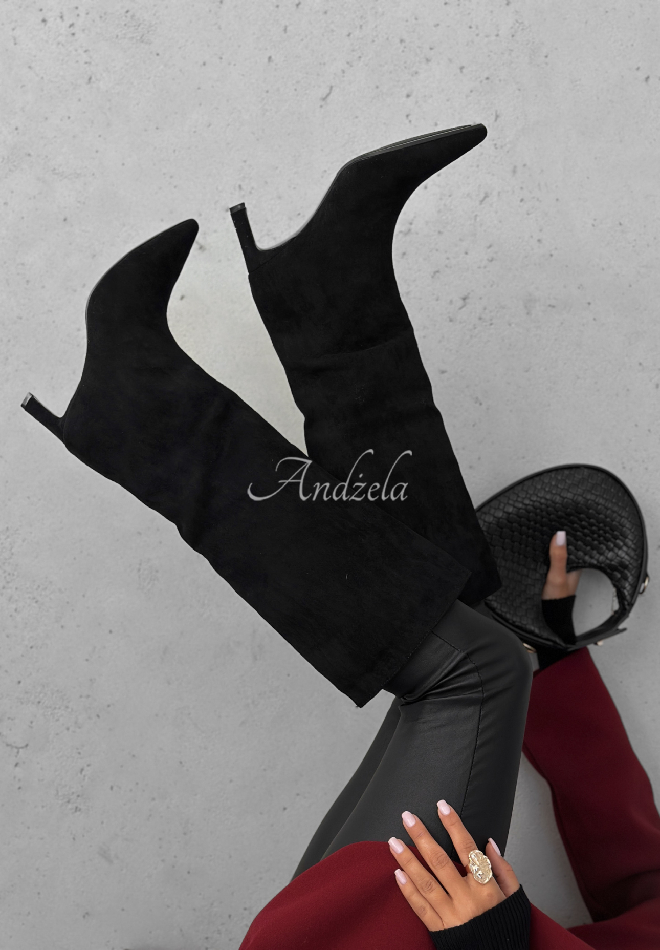 Autumn Divas black suede stiletto heeled boots