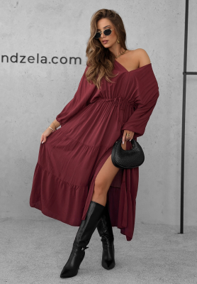 Viscose maxi dress with ruffles Colletta burgundy