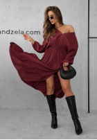 Wiskozowa sukienka maxi z falbankami Colletta burgundowa