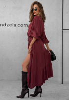 Wiskozowa sukienka maxi z falbankami Colletta burgundowa