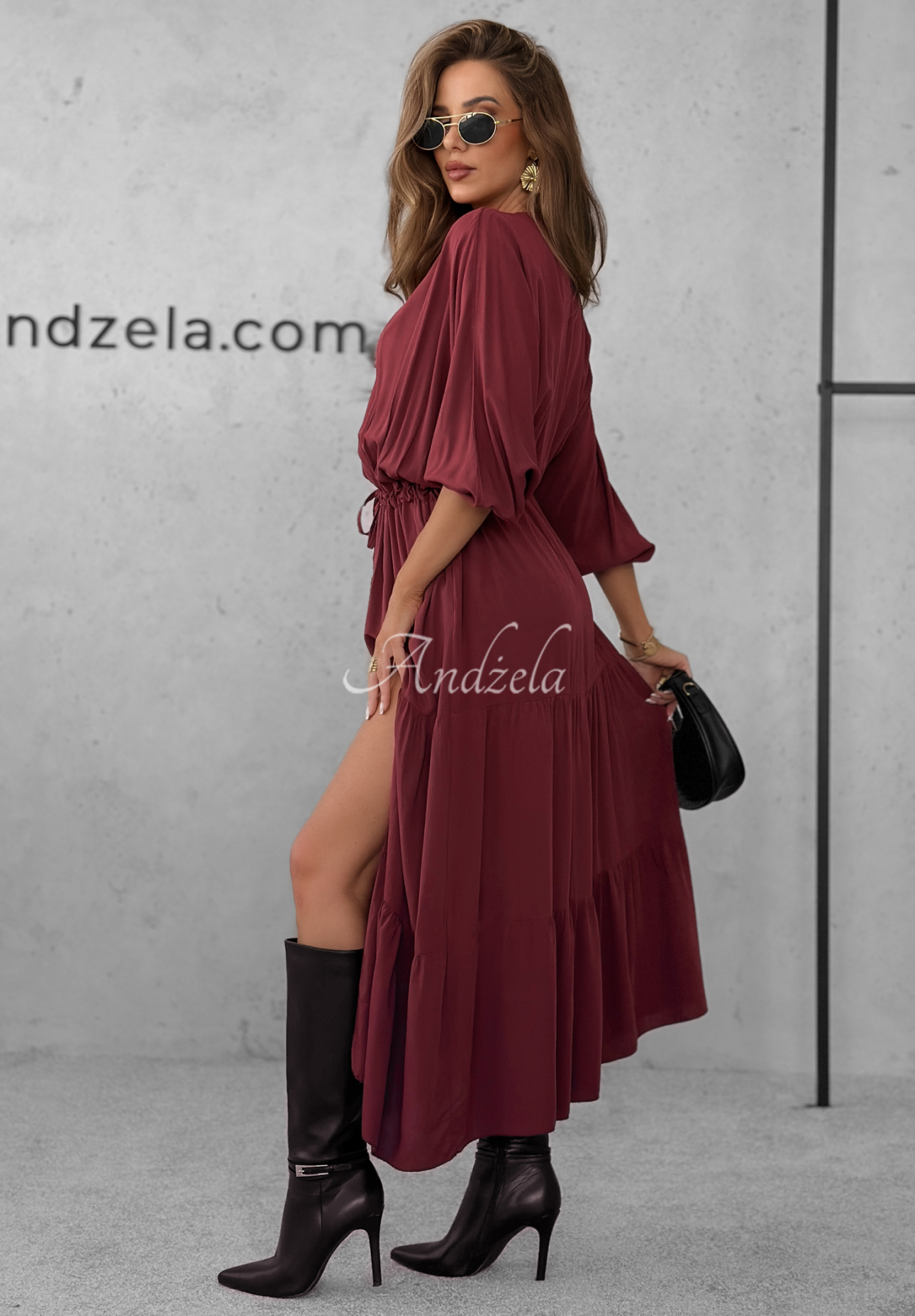 Viscose maxi dress with ruffles Colletta burgundy