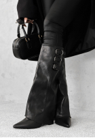 Długie skórzane kozaki z klamerkami Come Closer czarne