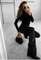 Długie skórzane kozaki z klamerkami Come Closer czarne