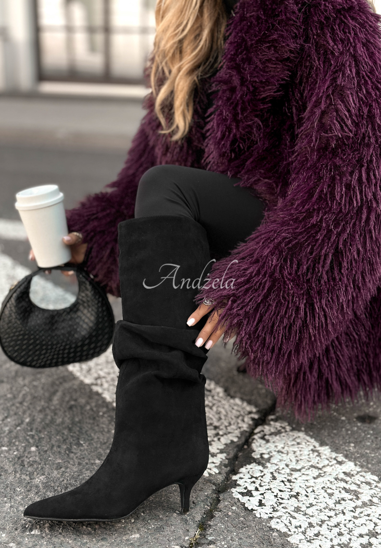 Little Bit Foggy black suede creased stiletto heeled boots