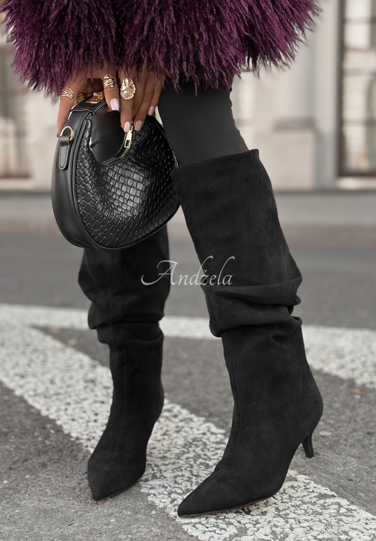 Little Bit Foggy black suede creased stiletto heeled boots