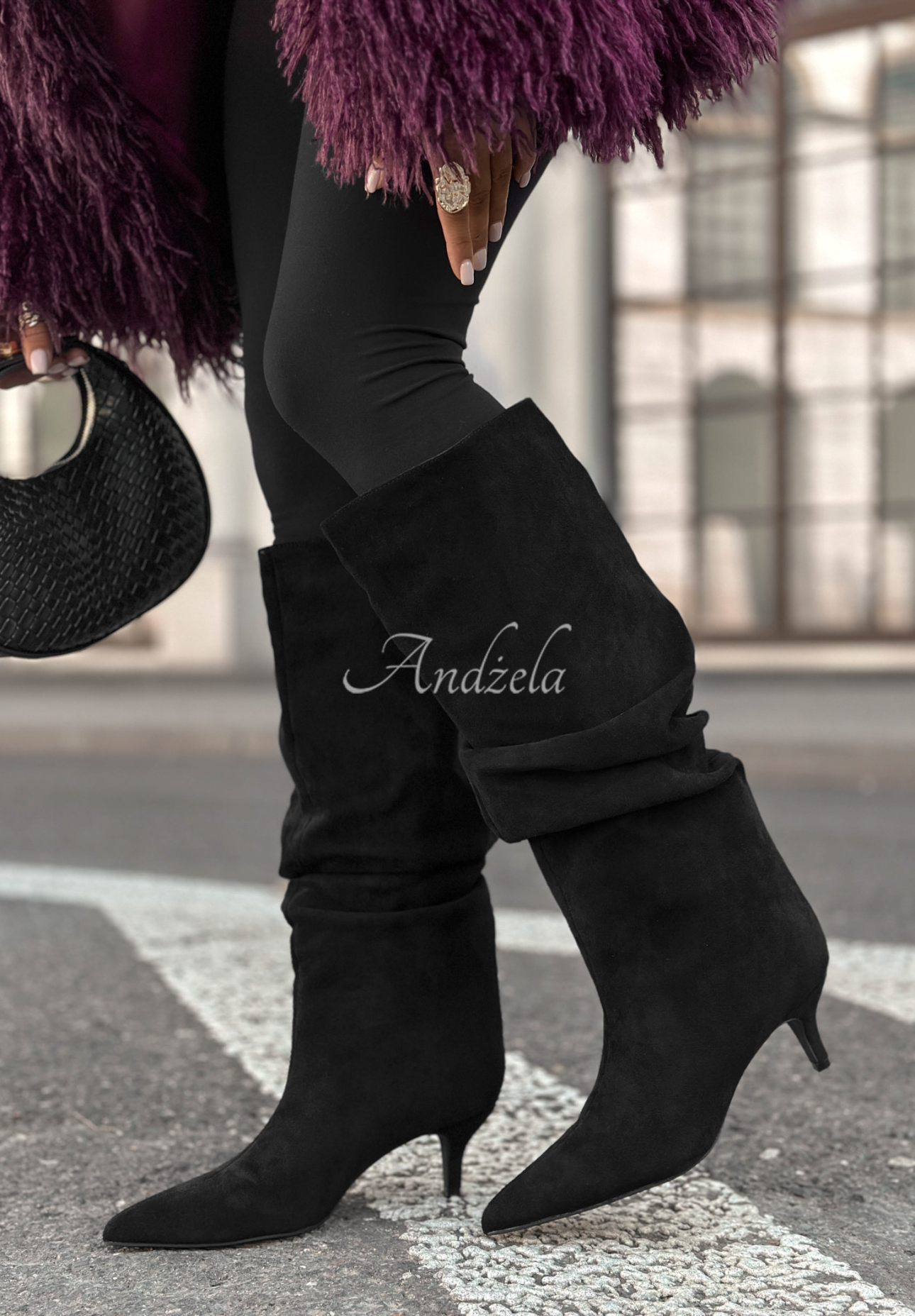 Little Bit Foggy black suede creased stiletto heeled boots