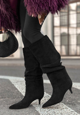 Little Bit Foggy black suede creased stiletto heeled boots