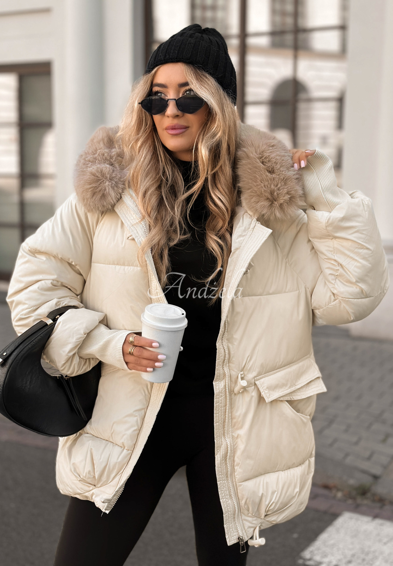 Quilted fur jacket Same Old Story ecru