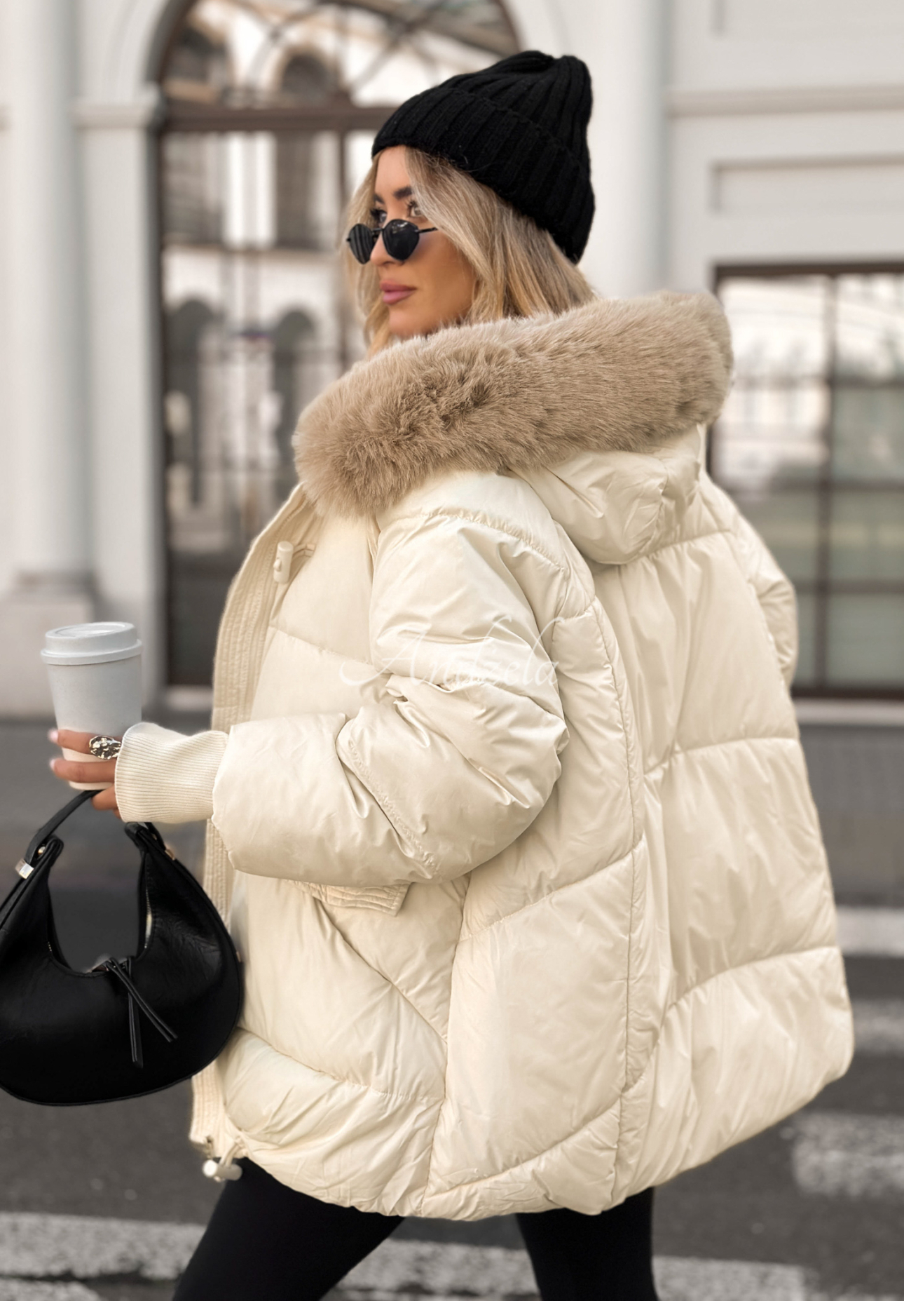 Quilted fur jacket Same Old Story ecru