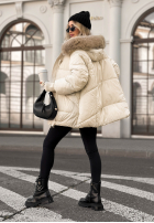 Pikowana kurtka z futerkiem Same Old Story ecru