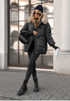 Pikowana kurtka z futerkiem Same Old Story czarna