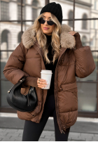 Pikowana kurtka z futerkiem Same Old Story czekoladowa