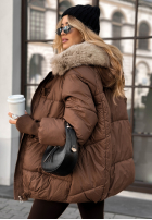 Pikowana kurtka z futerkiem Same Old Story czekoladowa