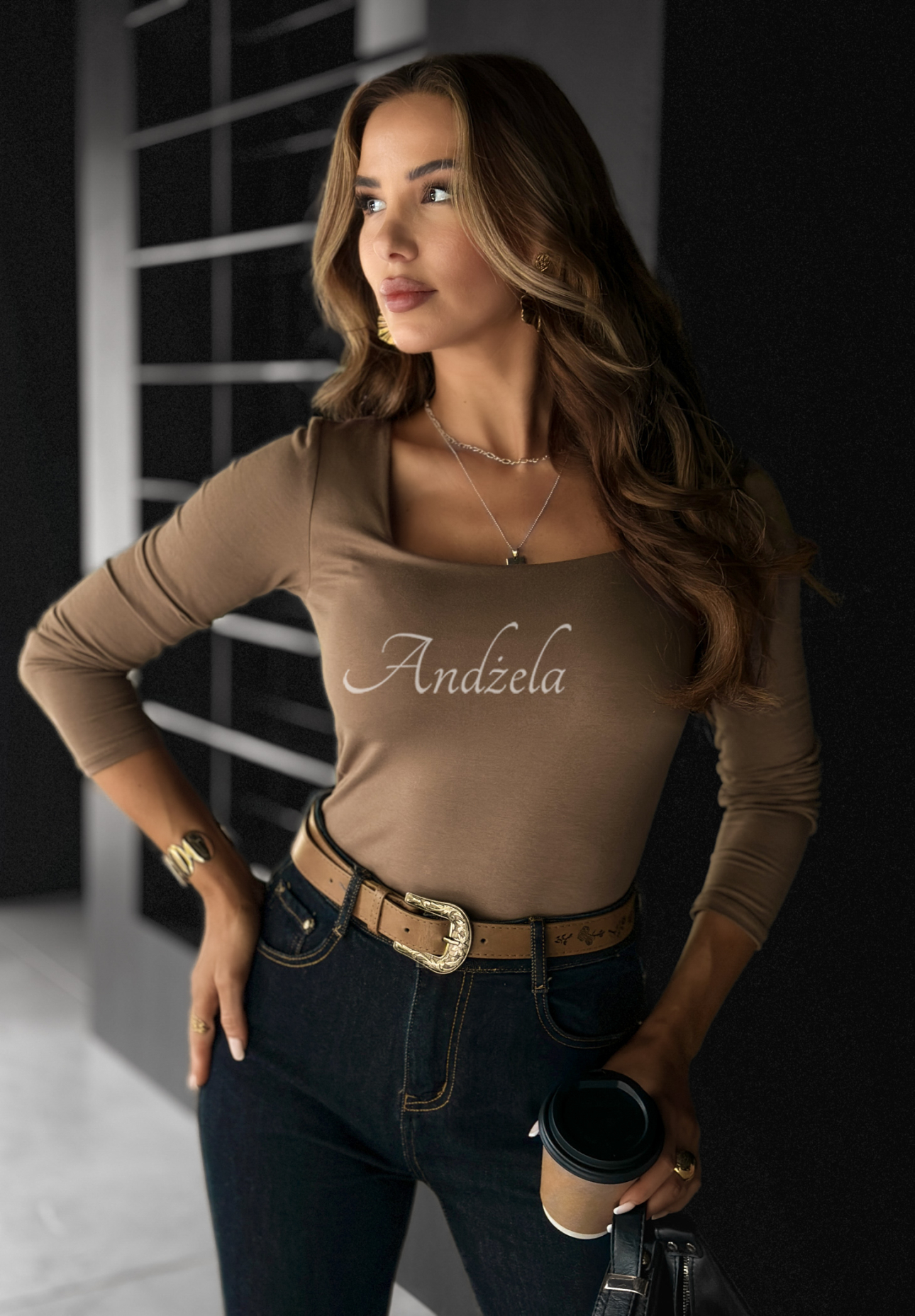 Viscose blouse with square neckline Just Checking mocha
